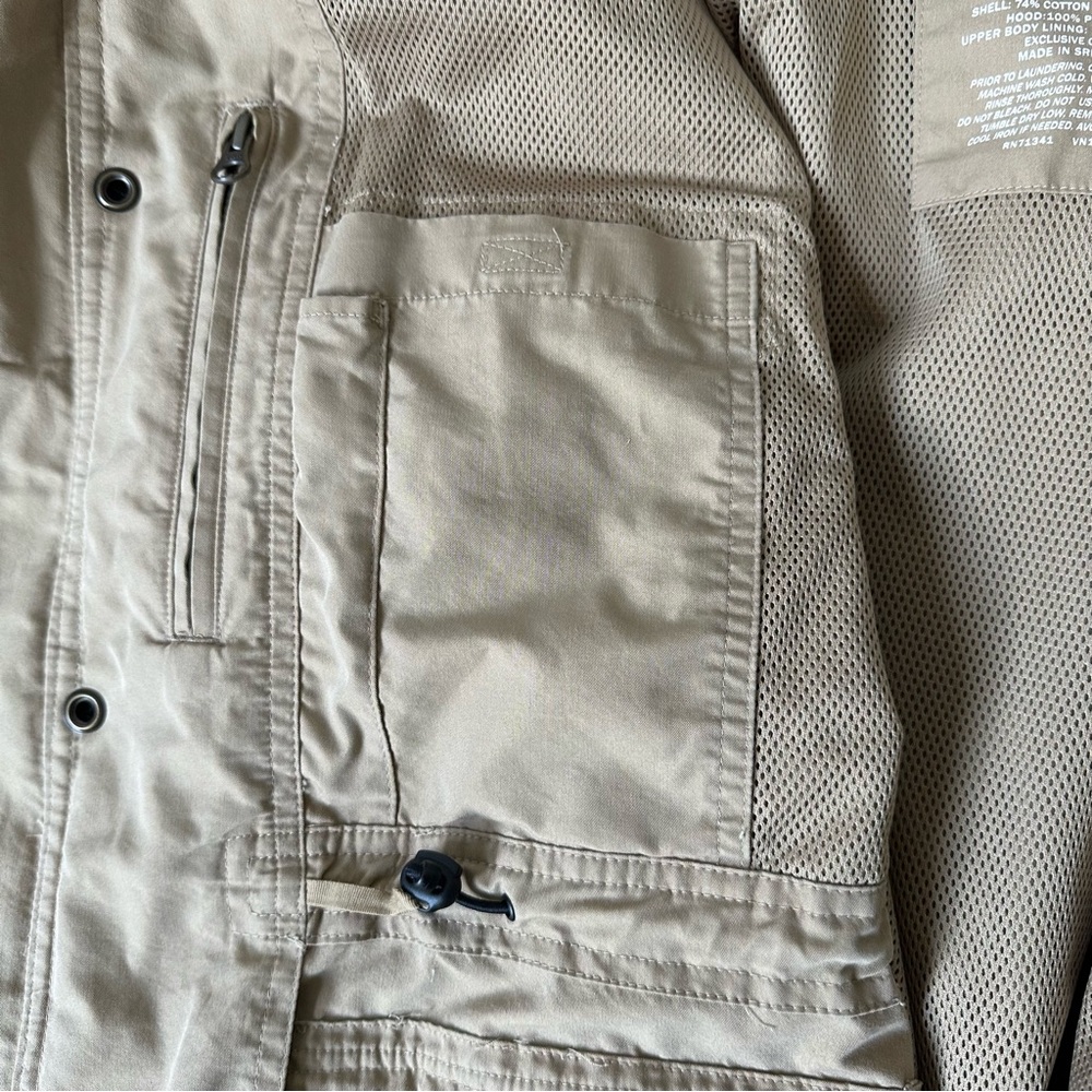 LL Bean Mens Khaki Utility Field Jacket Stowaway Hood 299789 Tan Large Regular - Picture 9 of 9